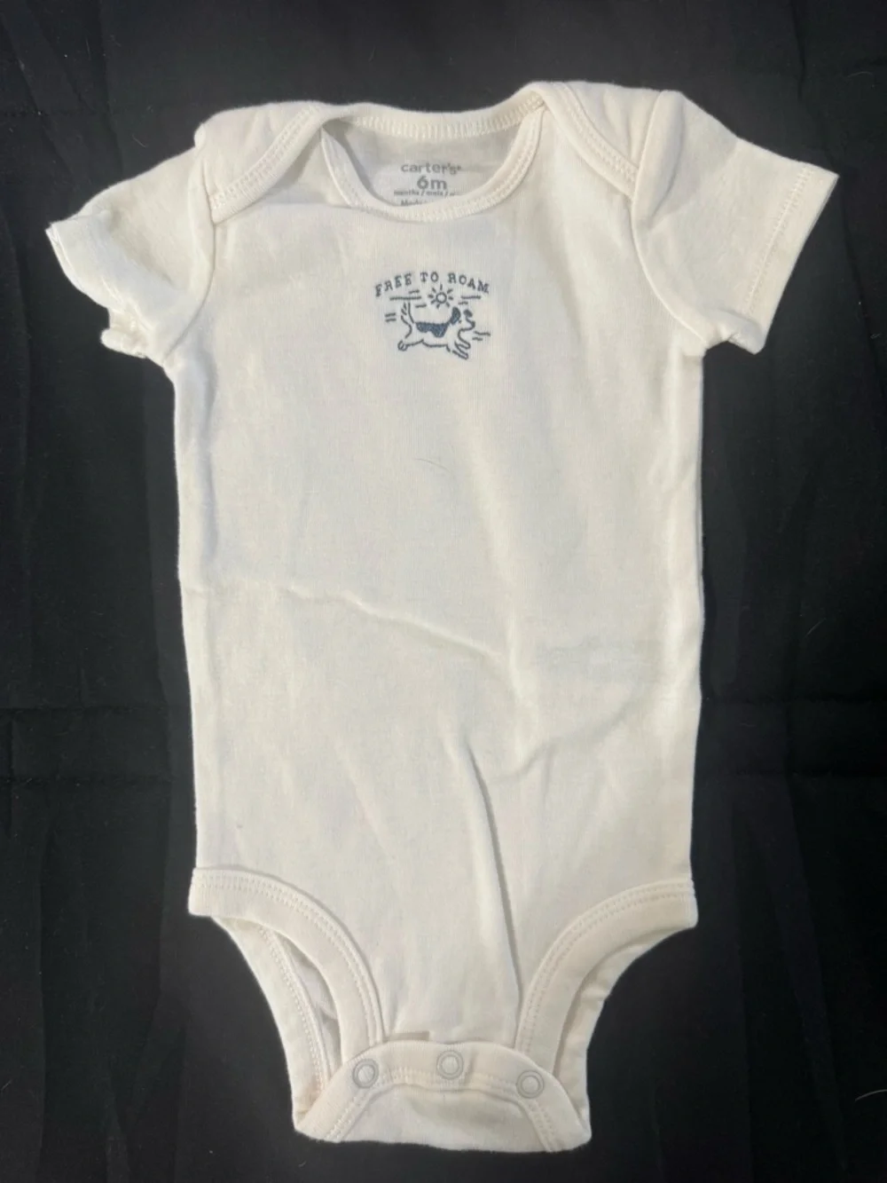 Carter's Cream Short-Sleeve One-Piece with Blue 'Free to Roam' Graphic - Picture 4 of 6